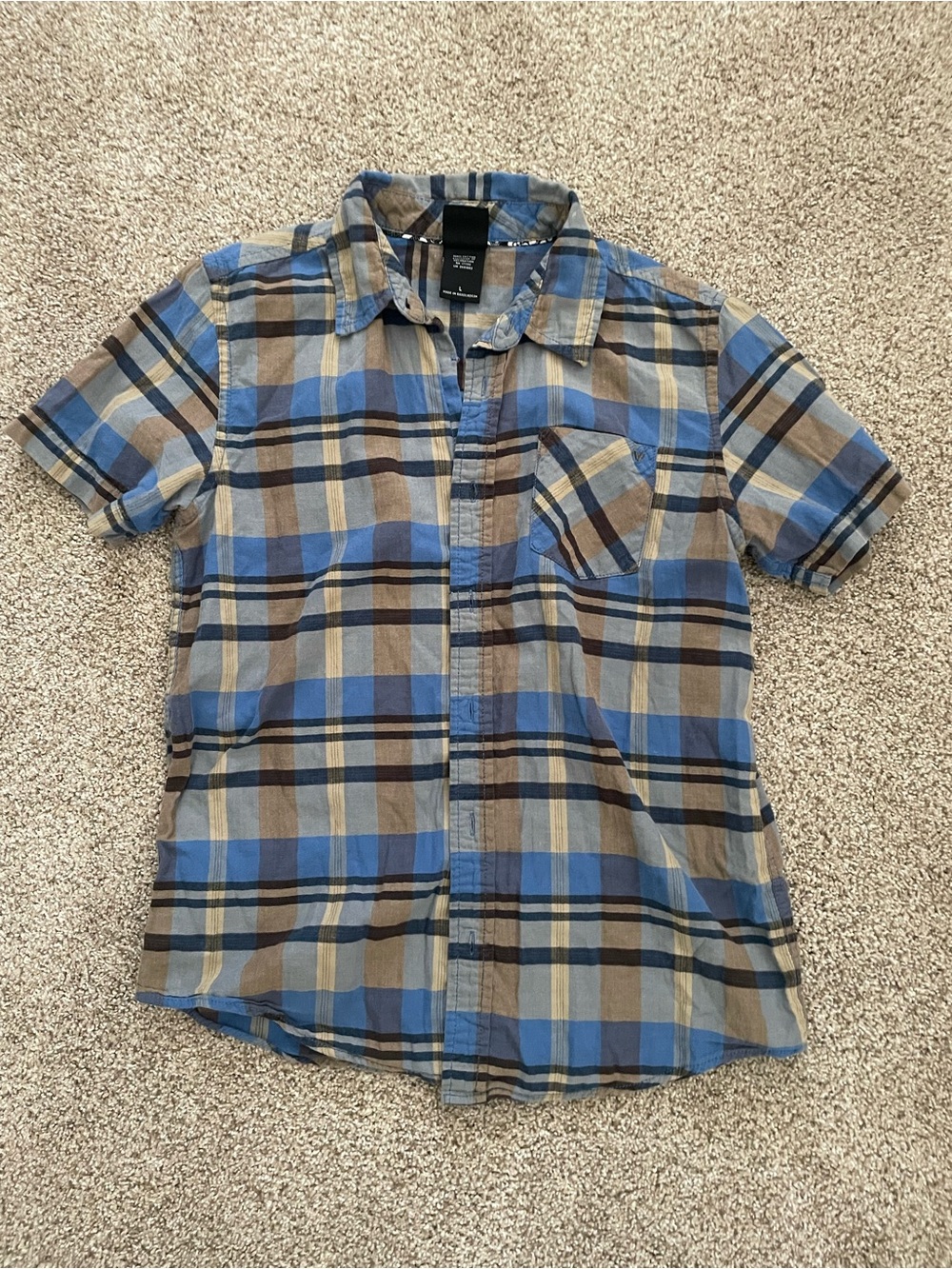Shaun White Short-Sleeve Plaid Button-Up Shirt in Blue & Brown